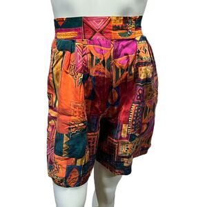 Studio New York Silk High Waist Shorts Abstract Geometric Small 90s